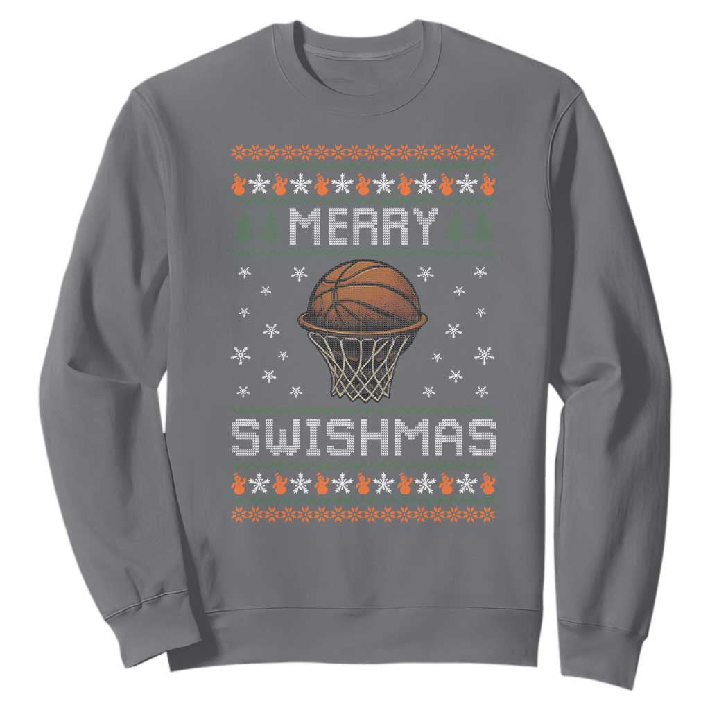 Funny Christmas Basketball Sweatshirt Merry Swishmas Ugly Xmas Swish Technique TS11 Charcoal Print Your Wear