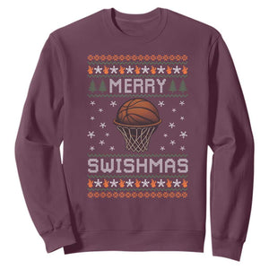 Funny Christmas Basketball Sweatshirt Merry Swishmas Ugly Xmas Swish Technique TS11 Maroon Print Your Wear