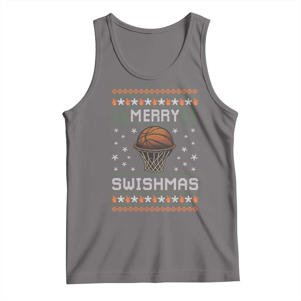 Funny Christmas Basketball Tank Top Merry Swishmas Ugly Xmas Swish Technique TS11 Deep Heather Print Your Wear