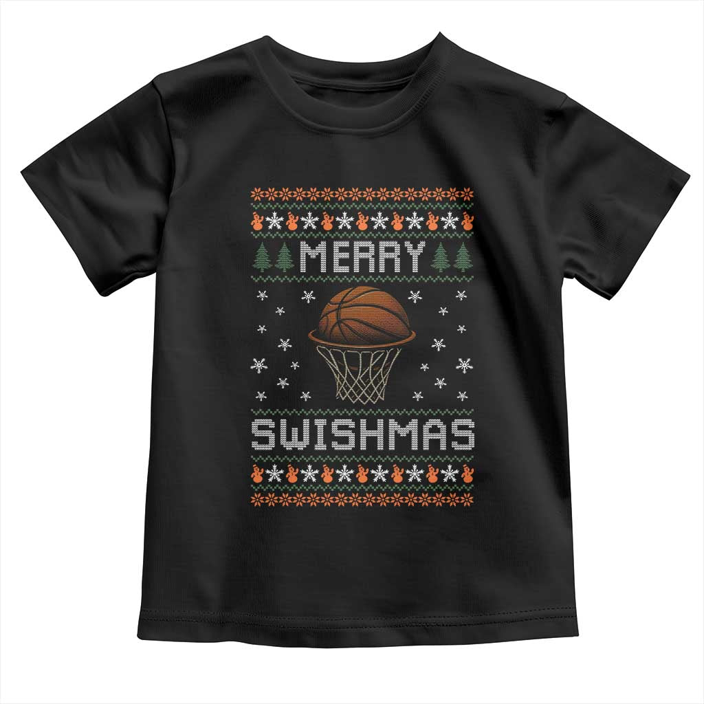 Funny Christmas Basketball Toddler T Shirt Merry Swishmas Ugly Xmas Swish Technique TS11 Black Print Your Wear