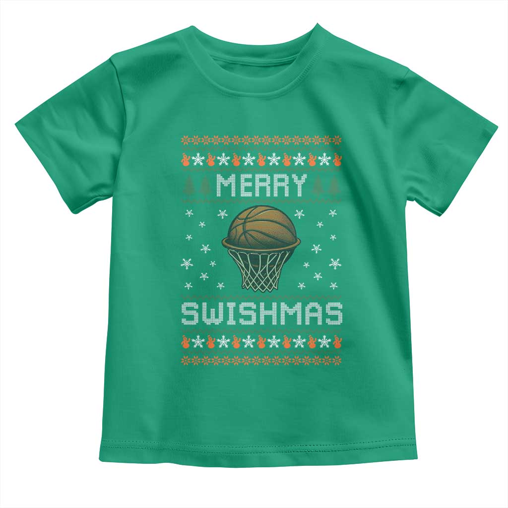 Funny Christmas Basketball Toddler T Shirt Merry Swishmas Ugly Xmas Swish Technique TS11 Irish Green Print Your Wear