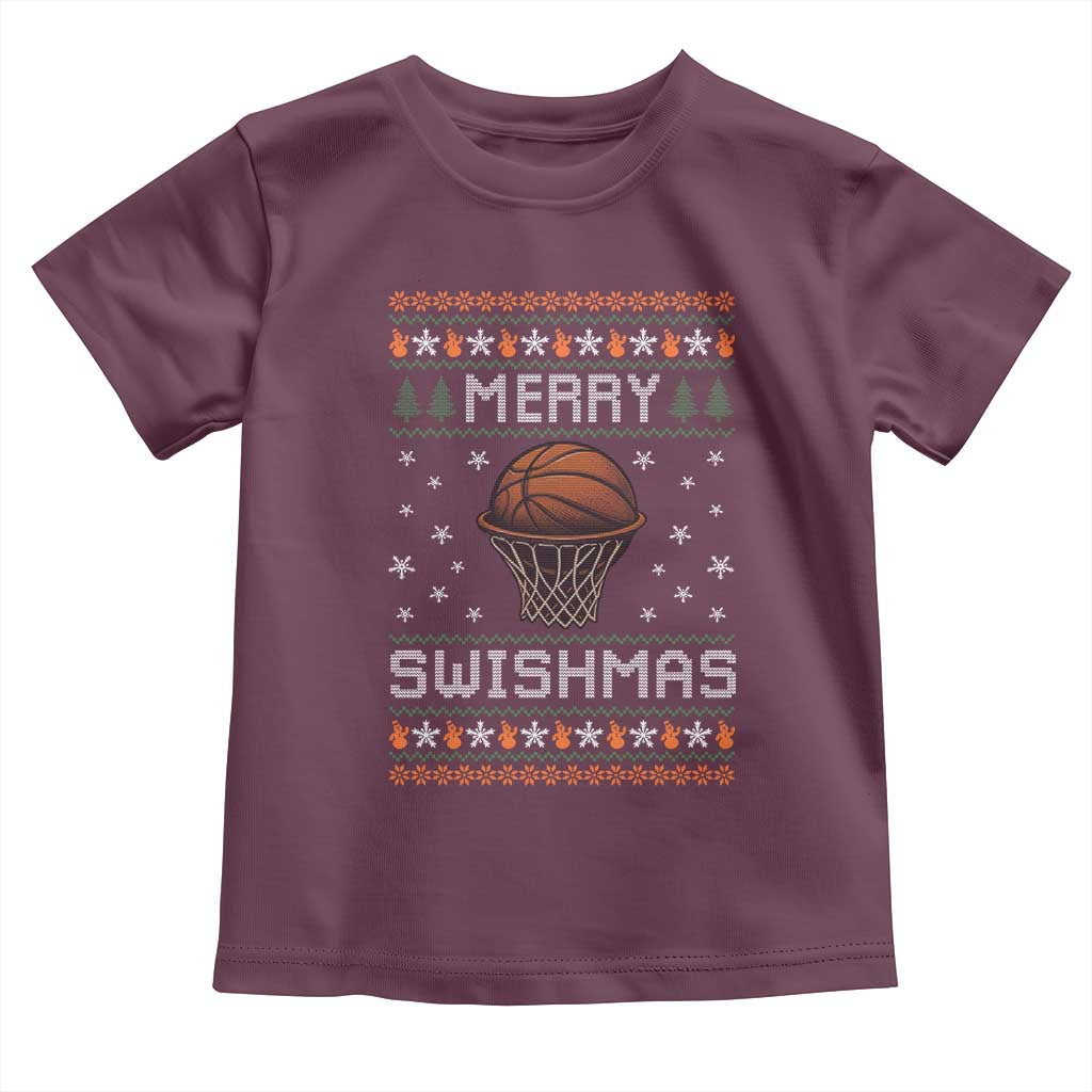 Funny Christmas Basketball Toddler T Shirt Merry Swishmas Ugly Xmas Swish Technique TS11 Maroon Print Your Wear