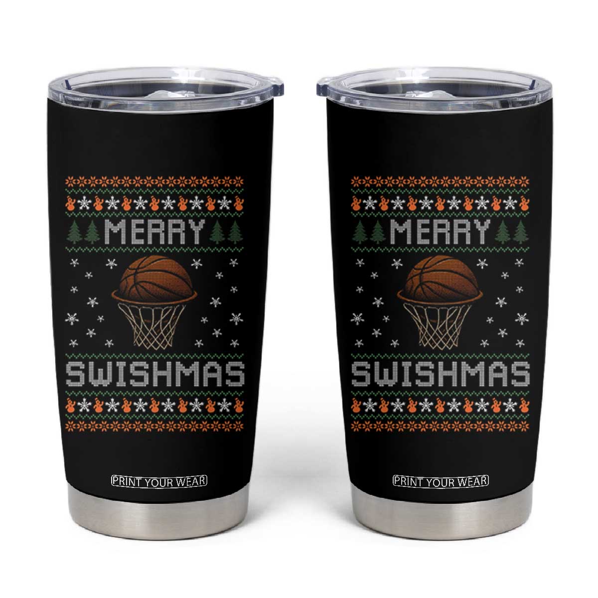 Funny Christmas Basketball Tumbler Cup Merry Swishmas Ugly Xmas Swish Technique TS11 Black Print Your Wear