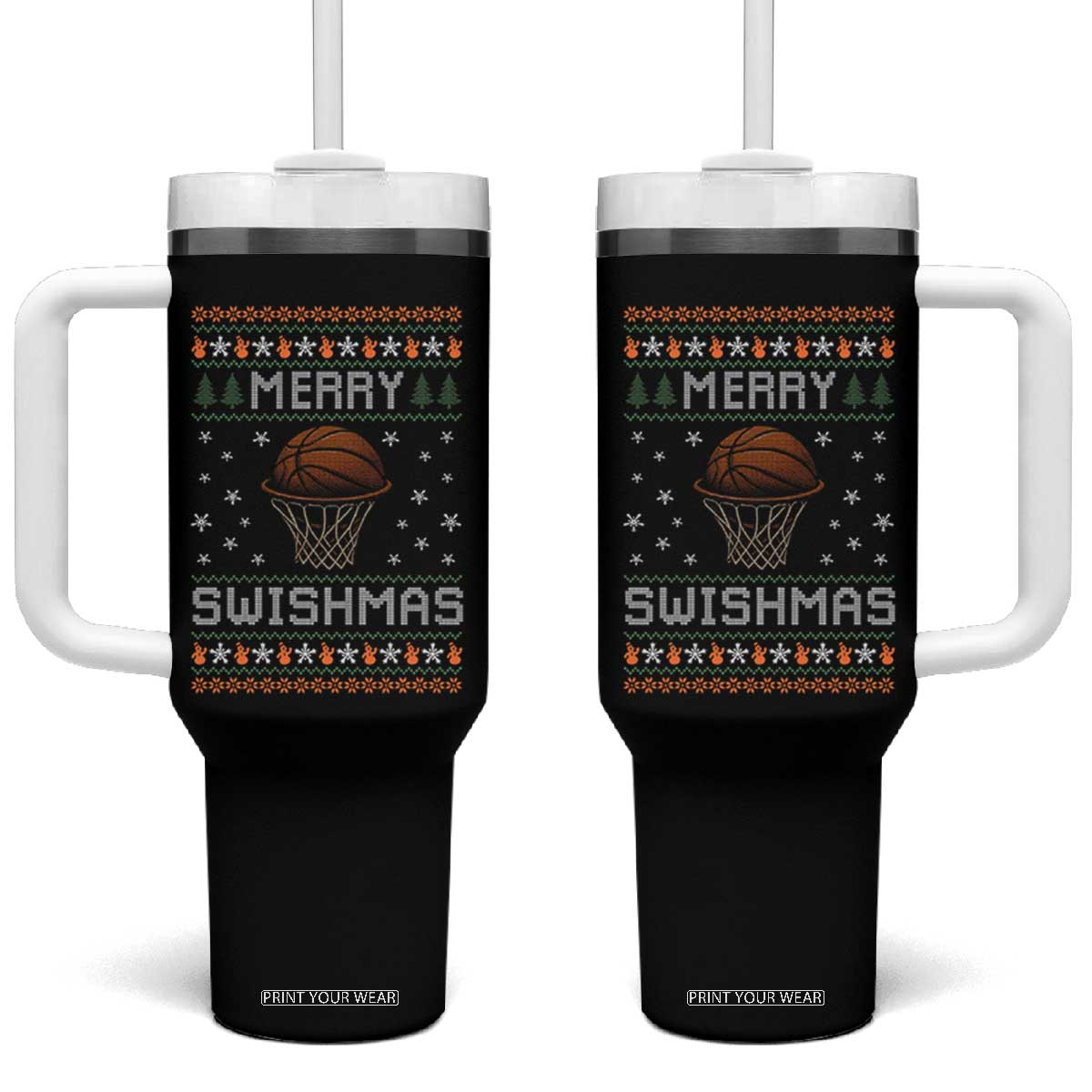 Funny Christmas Basketball Tumbler With Handle Merry Swishmas Ugly Xmas Swish Technique TS11 One Size: 40 oz Black Print Your Wear
