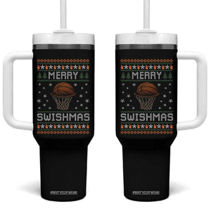 Funny Christmas Basketball Tumbler With Handle Merry Swishmas Ugly Xmas Swish Technique TS11 One Size: 40 oz Black Print Your Wear