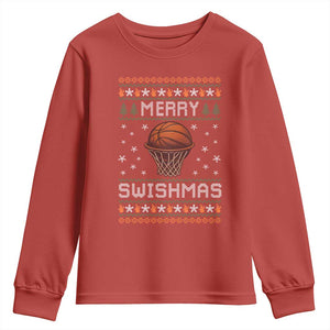 Funny Christmas Basketball Youth Sweatshirt Merry Swishmas Ugly Xmas Swish Technique TS11 Red Print Your Wear