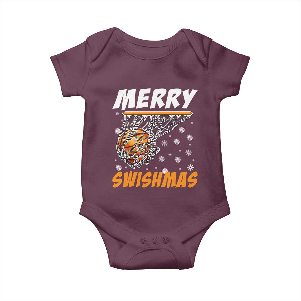 Funny Christmas Basketball Baby Onesie Merry Swishmas Xmas Swish Technique TS11 Maroon Print Your Wear