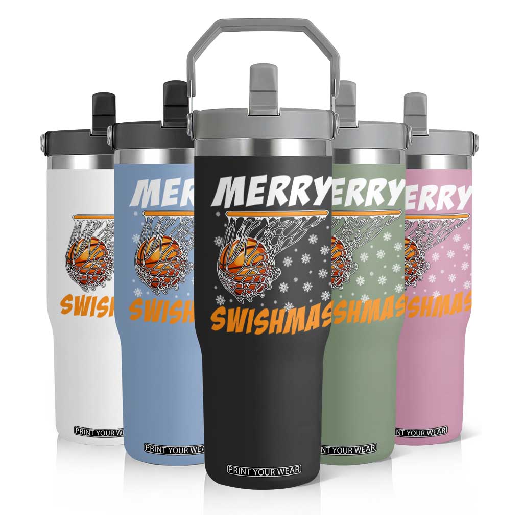 Funny Christmas Basketball Flip Straw Tumbler Merry Swishmas Xmas Swish Technique TS11 Print Your Wear