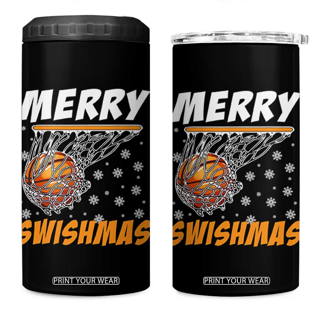 Funny Christmas Basketball 4 in 1 Can Cooler Tumbler Merry Swishmas Xmas Swish Technique TS11 One Size: 16 oz Black Print Your Wear