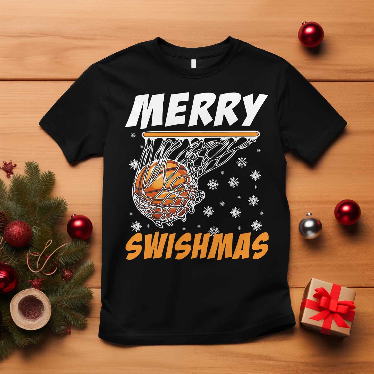 Funny Christmas Basketball T Shirt Merry Swishmas Xmas Swish Technique TS11 Black Print Your Wear