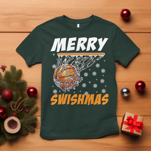 Funny Christmas Basketball T Shirt Merry Swishmas Xmas Swish Technique TS11 Dark Forest Green Print Your Wear