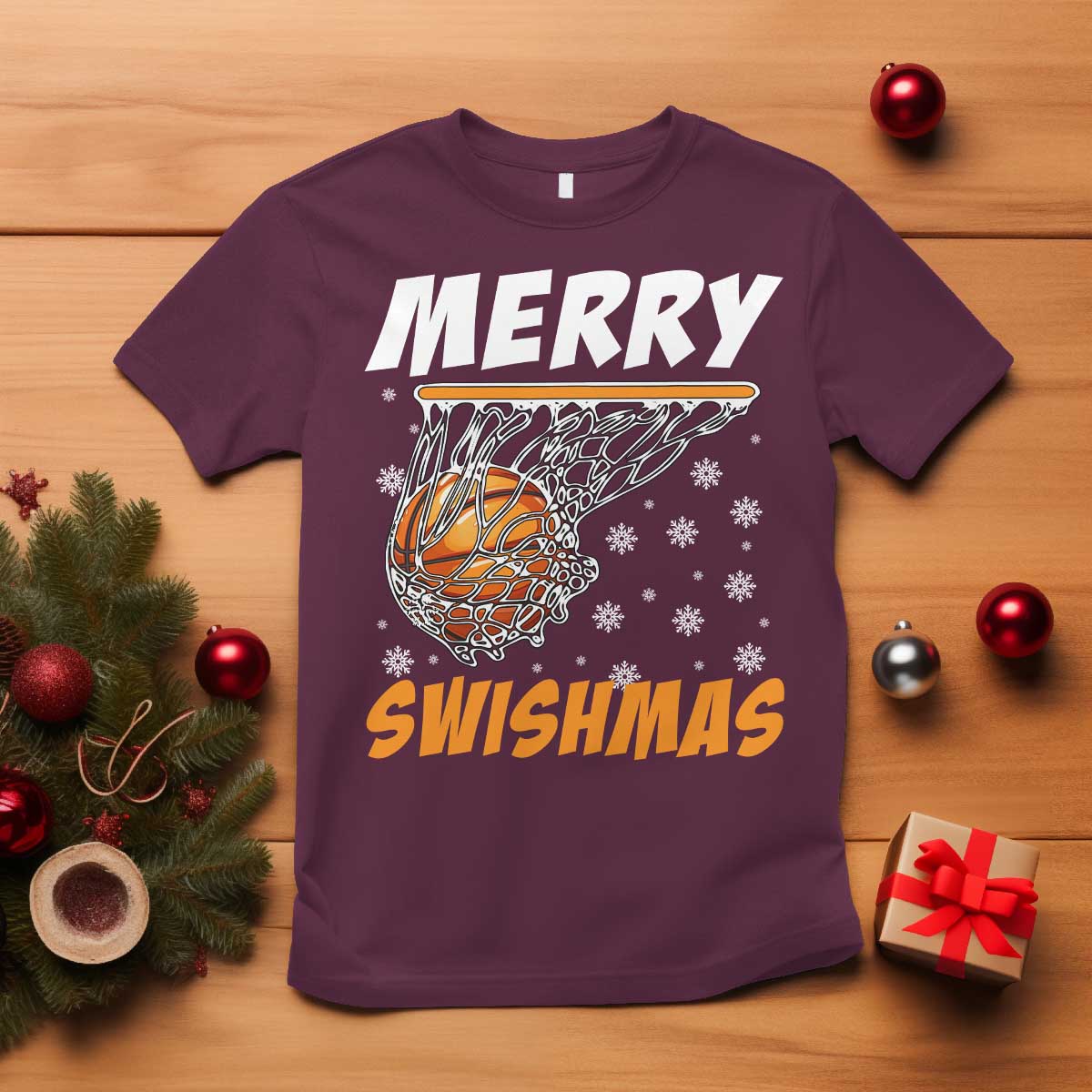 Funny Christmas Basketball T Shirt Merry Swishmas Xmas Swish Technique TS11 Maroon Print Your Wear