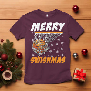 Funny Christmas Basketball T Shirt Merry Swishmas Xmas Swish Technique TS11 Maroon Print Your Wear