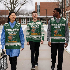 Funny Xmas Basketball V-Neck Knit Sweater Vest Merry Swishmas Xmas Swish Technique TS11 Forest Green Beige Print Your Wear
