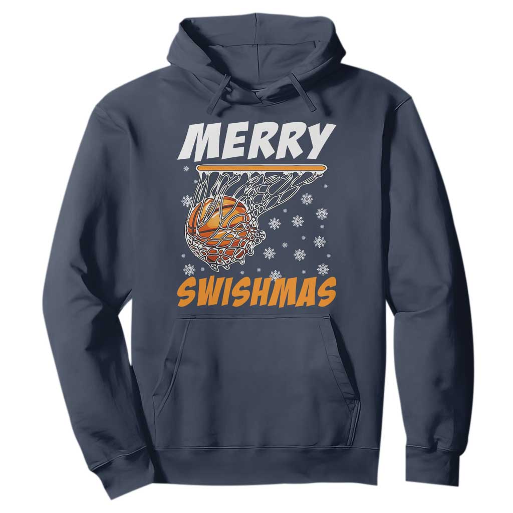 Funny Christmas Basketball Hoodie Merry Swishmas Xmas Swish Technique TS11 Navy Print Your Wear