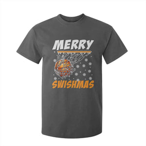 Funny Christmas Basketball T Shirt For Kid Merry Swishmas Xmas Swish Technique TS11 Dark Heather Print Your Wear