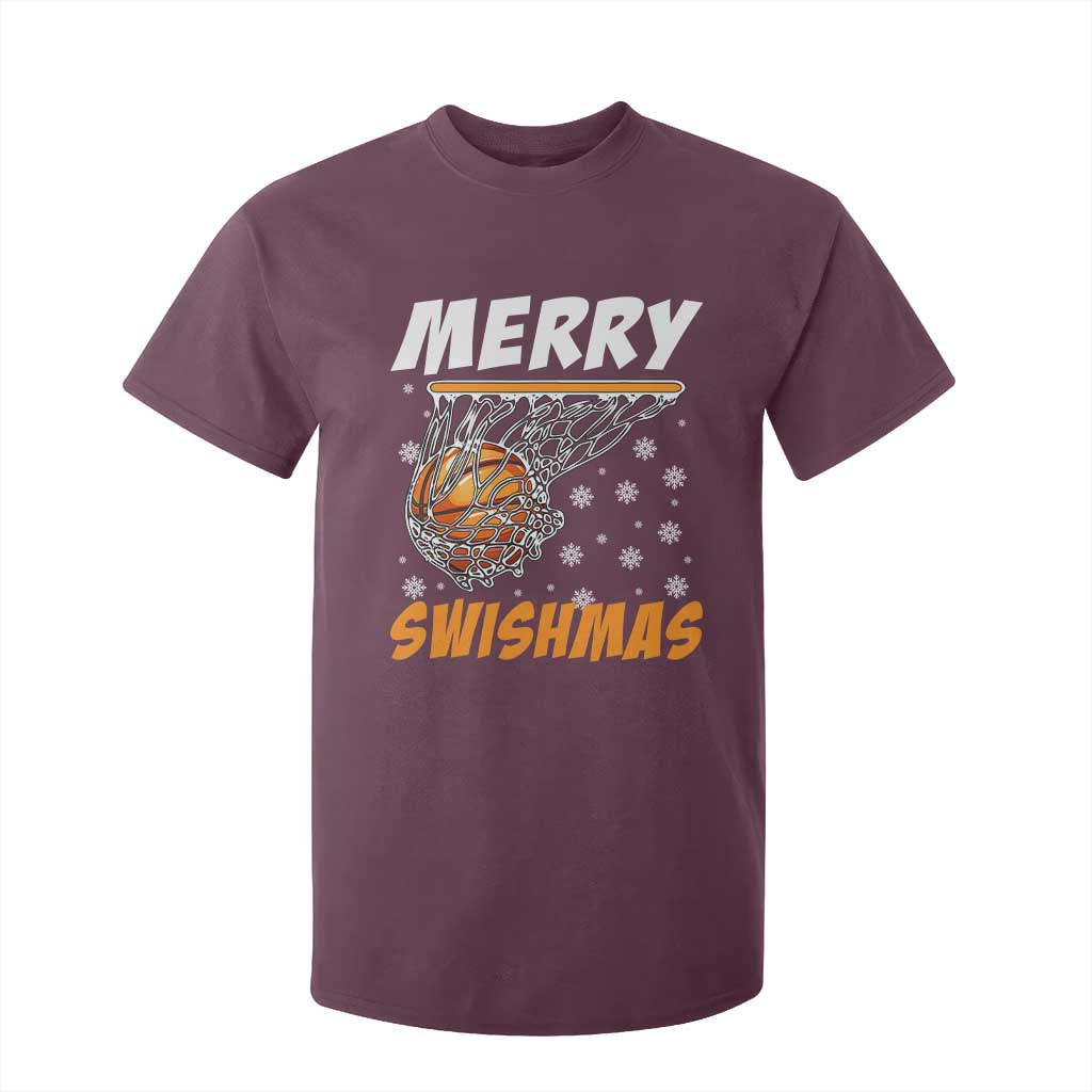 Funny Christmas Basketball T Shirt For Kid Merry Swishmas Xmas Swish Technique TS11 Maroon Print Your Wear