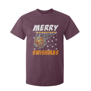 Funny Christmas Basketball T Shirt For Kid Merry Swishmas Xmas Swish Technique TS11 Maroon Print Your Wear