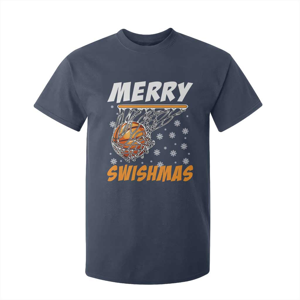 Funny Christmas Basketball T Shirt For Kid Merry Swishmas Xmas Swish Technique TS11 Navy Print Your Wear