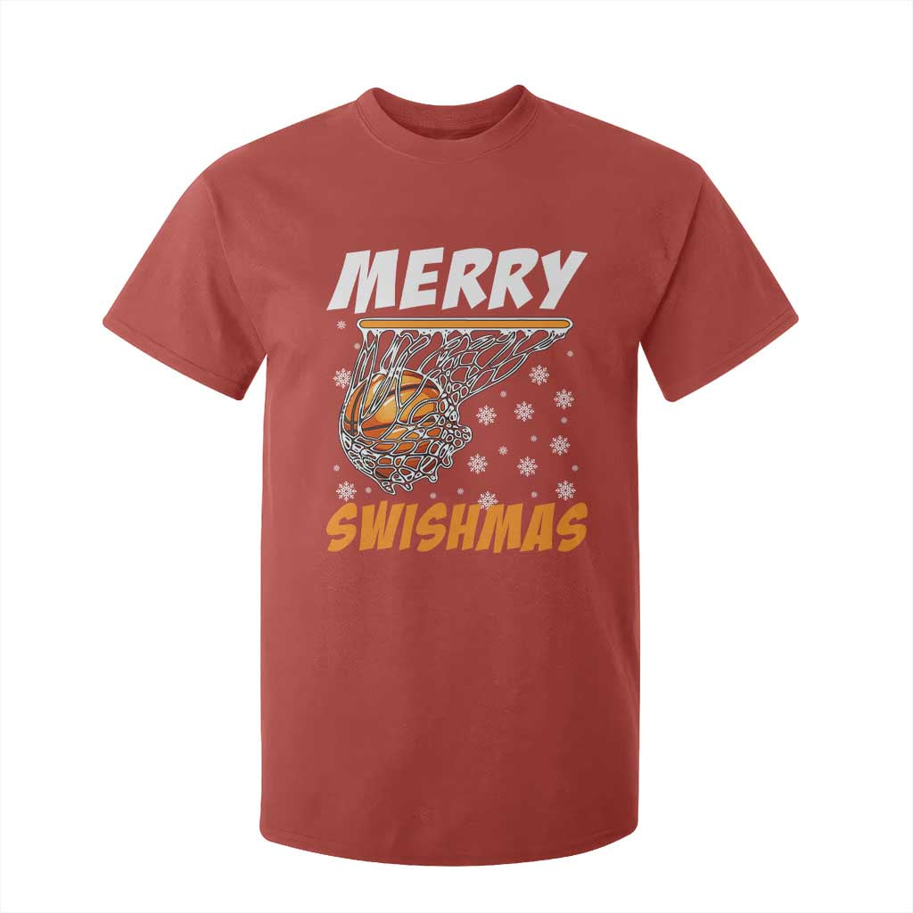 Funny Christmas Basketball T Shirt For Kid Merry Swishmas Xmas Swish Technique TS11 Red Print Your Wear