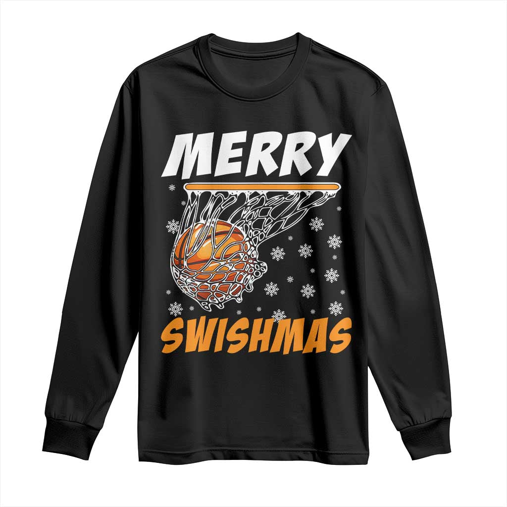Funny Christmas Basketball Long Sleeve Shirt Merry Swishmas Xmas Swish Technique TS11 Black Print Your Wear