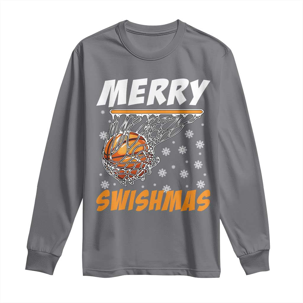 Funny Christmas Basketball Long Sleeve Shirt Merry Swishmas Xmas Swish Technique TS11 Charcoal Print Your Wear