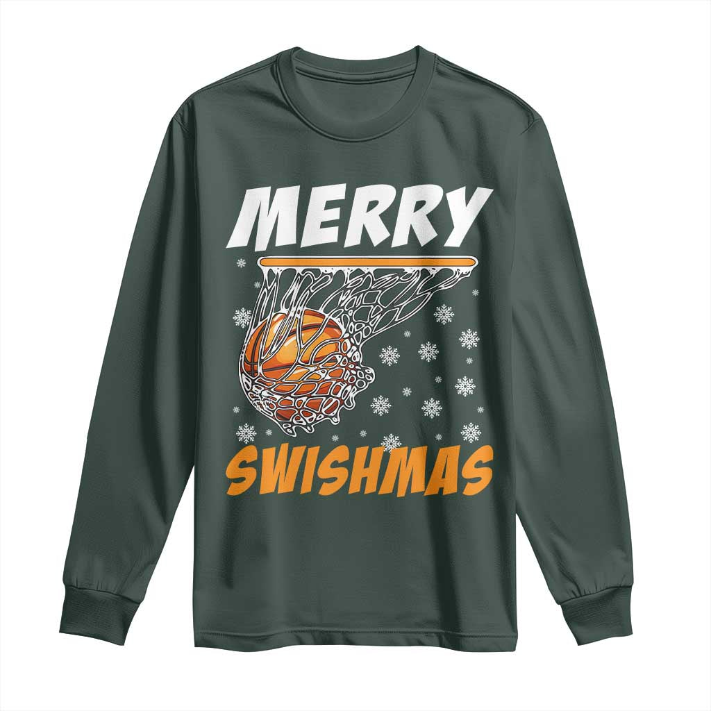 Funny Christmas Basketball Long Sleeve Shirt Merry Swishmas Xmas Swish Technique TS11 Dark Forest Green Print Your Wear