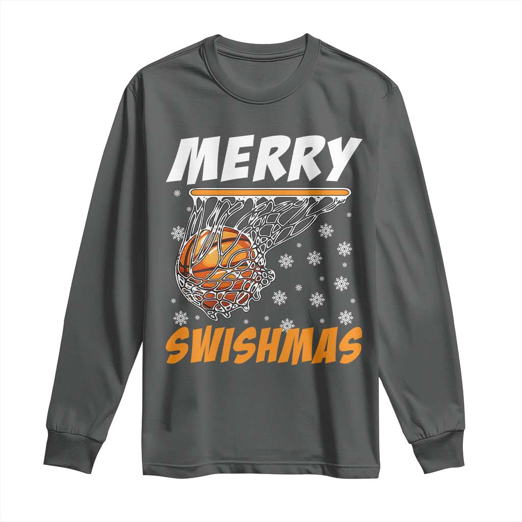 Funny Christmas Basketball Long Sleeve Shirt Merry Swishmas Xmas Swish Technique TS11 Dark Heather Print Your Wear