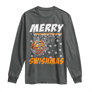 Funny Christmas Basketball Long Sleeve Shirt Merry Swishmas Xmas Swish Technique TS11 Dark Heather Print Your Wear
