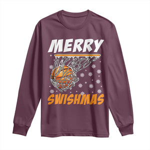 Funny Christmas Basketball Long Sleeve Shirt Merry Swishmas Xmas Swish Technique TS11 Maroon Print Your Wear