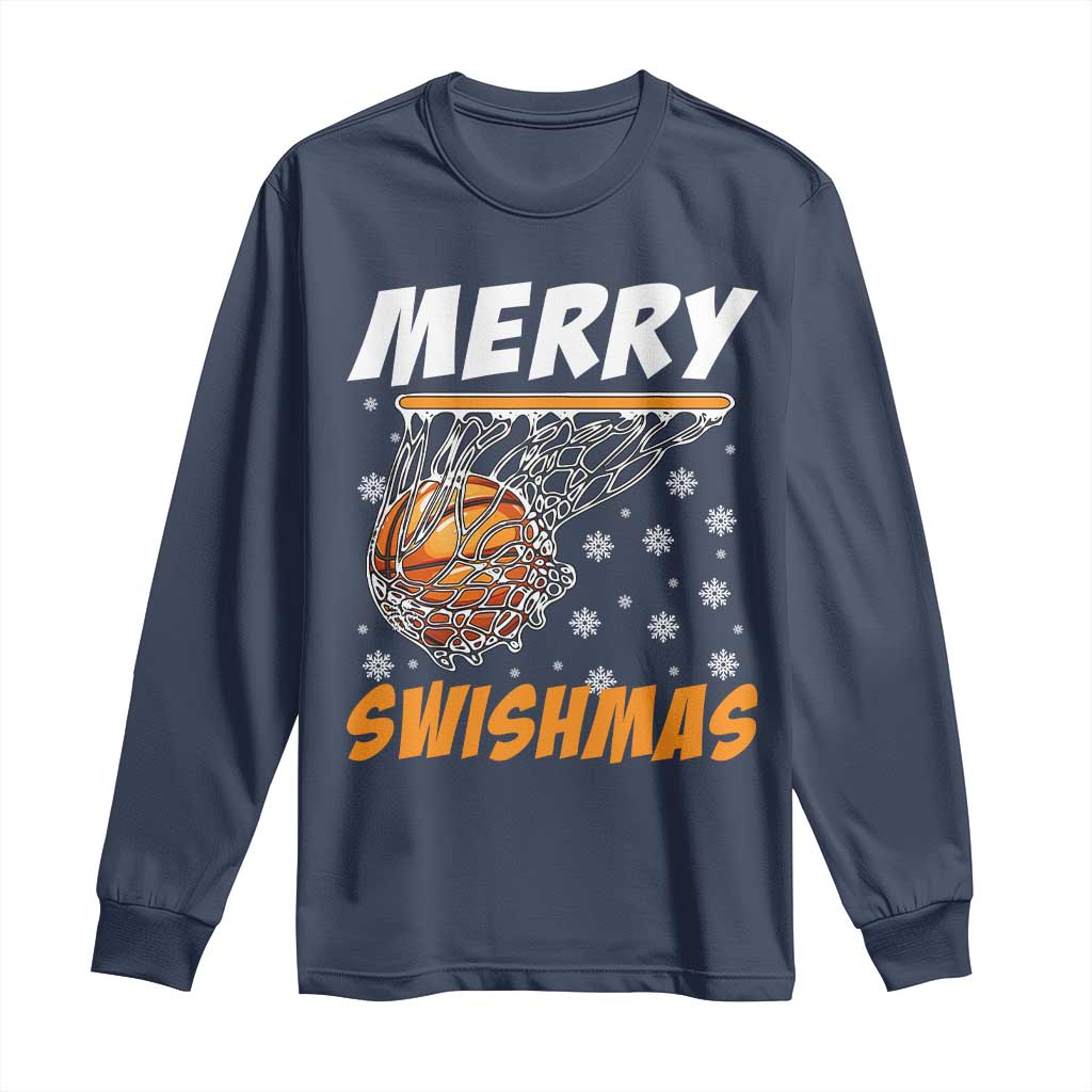 Funny Christmas Basketball Long Sleeve Shirt Merry Swishmas Xmas Swish Technique TS11 Navy Print Your Wear