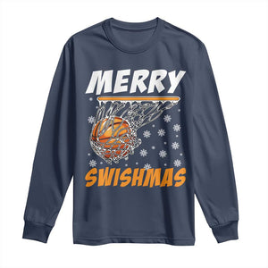 Funny Christmas Basketball Long Sleeve Shirt Merry Swishmas Xmas Swish Technique TS11 Navy Print Your Wear