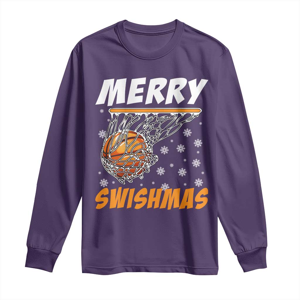 Funny Christmas Basketball Long Sleeve Shirt Merry Swishmas Xmas Swish Technique TS11 Purple Print Your Wear