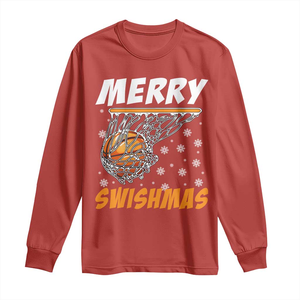 Funny Christmas Basketball Long Sleeve Shirt Merry Swishmas Xmas Swish Technique TS11 Red Print Your Wear
