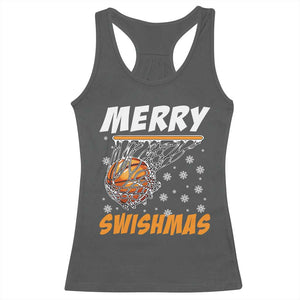 Funny Christmas Basketball Racerback Tank Top Merry Swishmas Xmas Swish Technique TS11 Dark Heather Print Your Wear