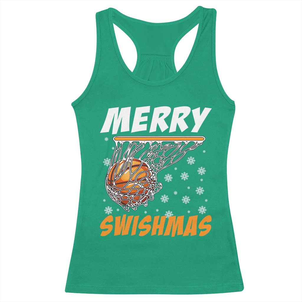 Funny Christmas Basketball Racerback Tank Top Merry Swishmas Xmas Swish Technique TS11 Irish Green Print Your Wear