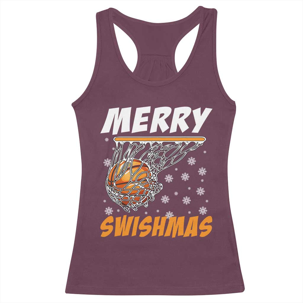 Funny Christmas Basketball Racerback Tank Top Merry Swishmas Xmas Swish Technique TS11 Maroon Print Your Wear