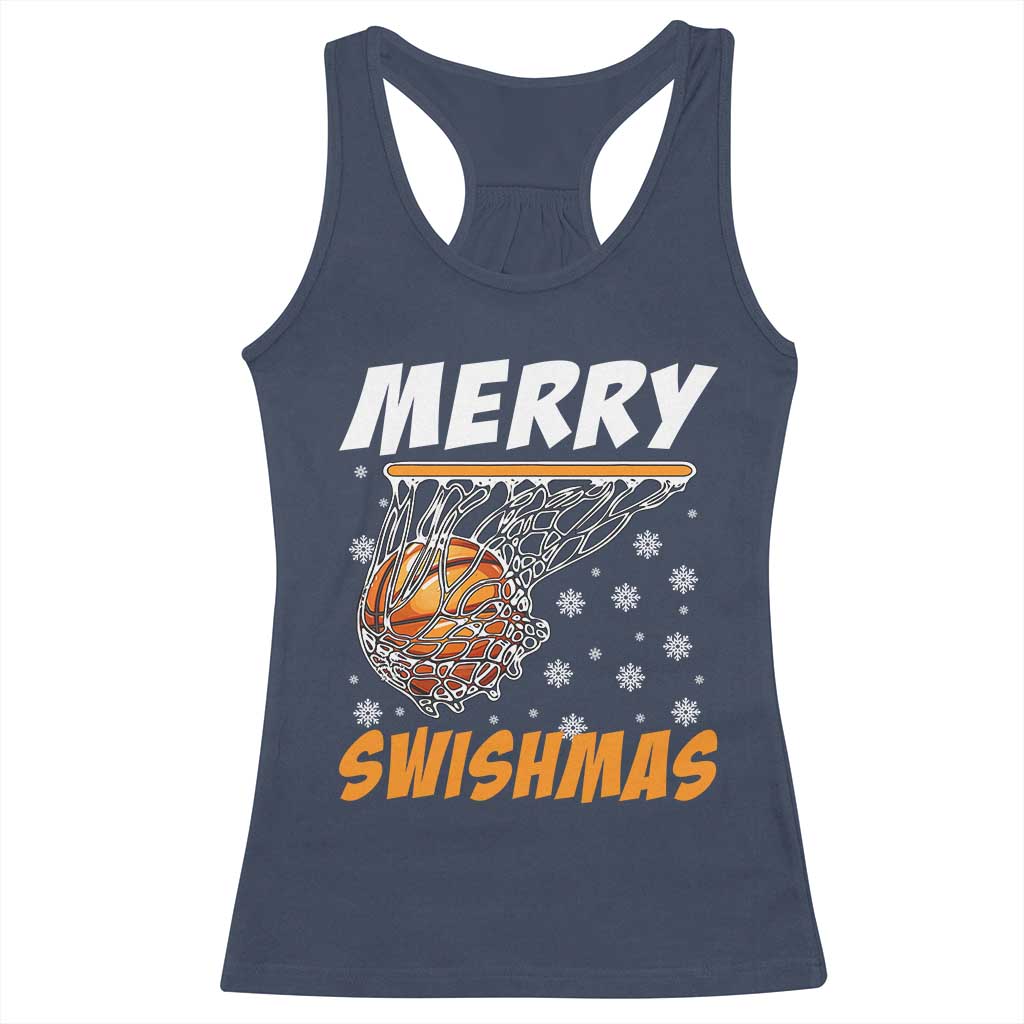 Funny Christmas Basketball Racerback Tank Top Merry Swishmas Xmas Swish Technique TS11 Navy Print Your Wear
