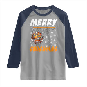 Funny Christmas Basketball Raglan Shirt Merry Swishmas Xmas Swish Technique TS11 Sport Gray Navy Print Your Wear