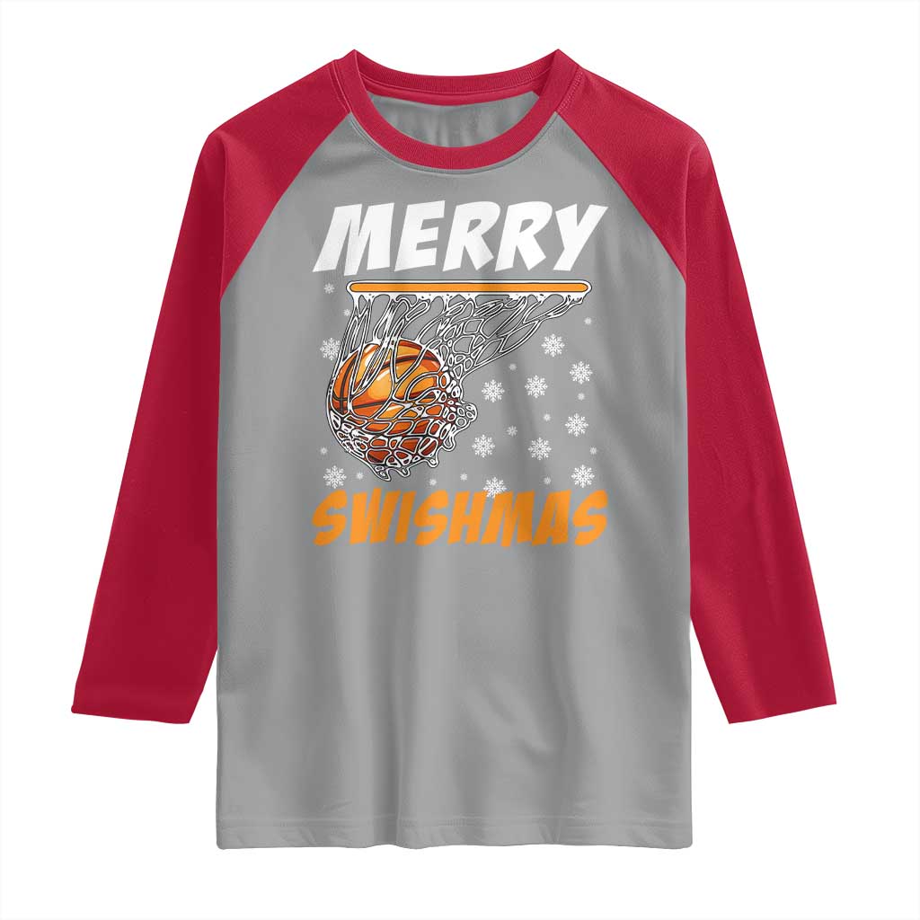 Funny Christmas Basketball Raglan Shirt Merry Swishmas Xmas Swish Technique TS11 Sport Gray Red Print Your Wear