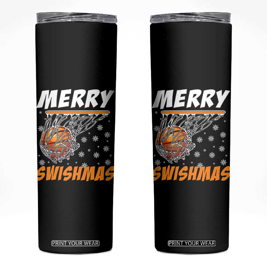 Funny Christmas Basketball Skinny Tumbler Merry Swishmas Xmas Swish Technique TS11 Black Print Your Wear