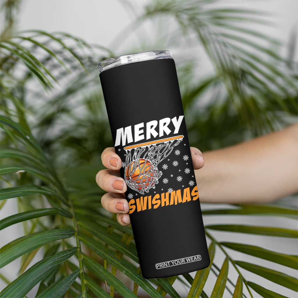 Funny Christmas Basketball Skinny Tumbler Merry Swishmas Xmas Swish Technique TS11 Print Your Wear