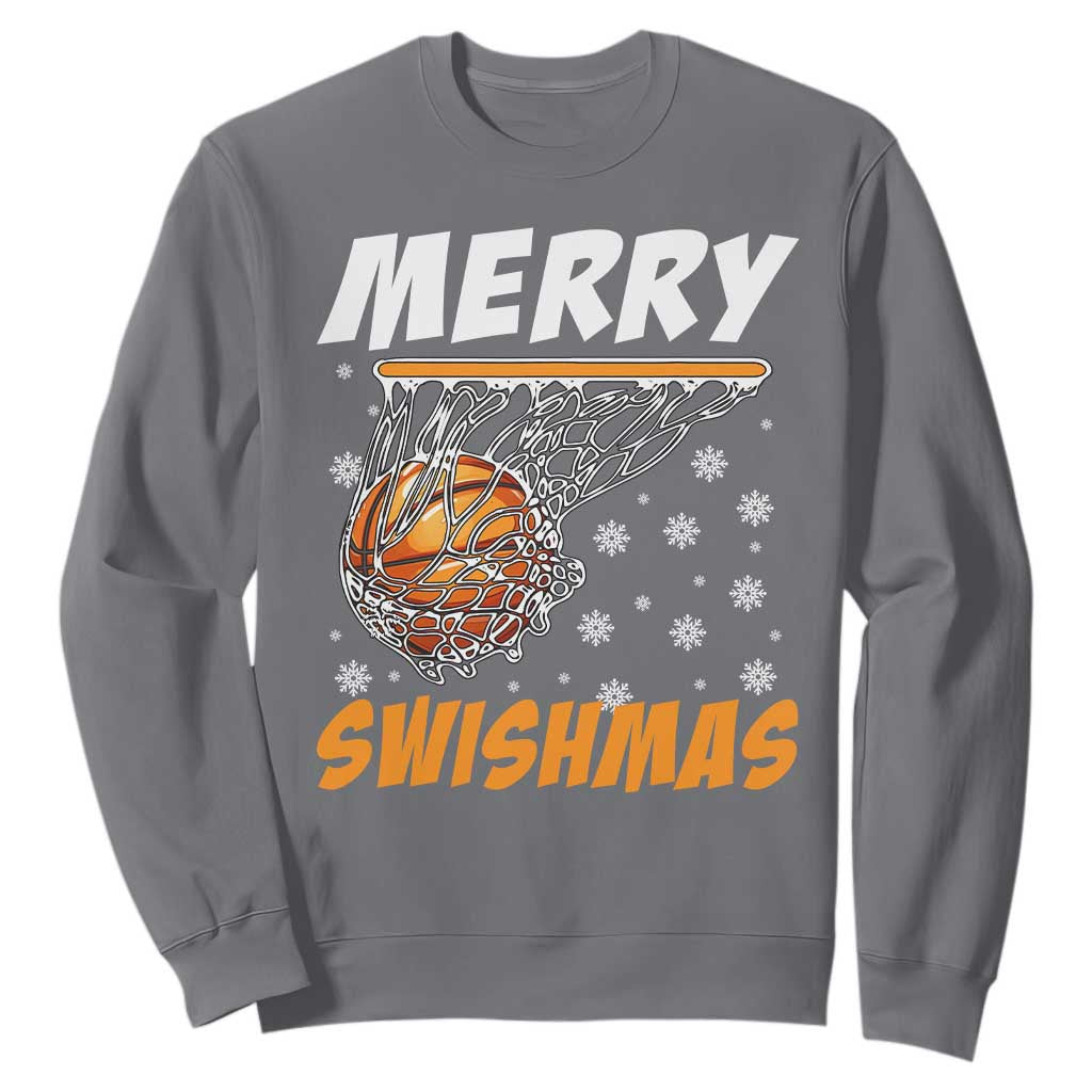 Funny Christmas Basketball Sweatshirt Merry Swishmas Xmas Swish Technique TS11 Charcoal Print Your Wear