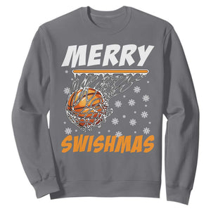 Funny Christmas Basketball Sweatshirt Merry Swishmas Xmas Swish Technique TS11 Charcoal Print Your Wear
