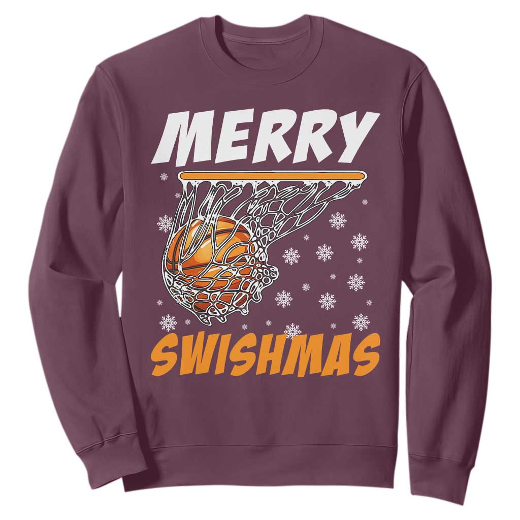 Funny Christmas Basketball Sweatshirt Merry Swishmas Xmas Swish Technique TS11 Maroon Print Your Wear