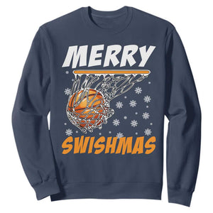 Funny Christmas Basketball Sweatshirt Merry Swishmas Xmas Swish Technique TS11 Navy Print Your Wear