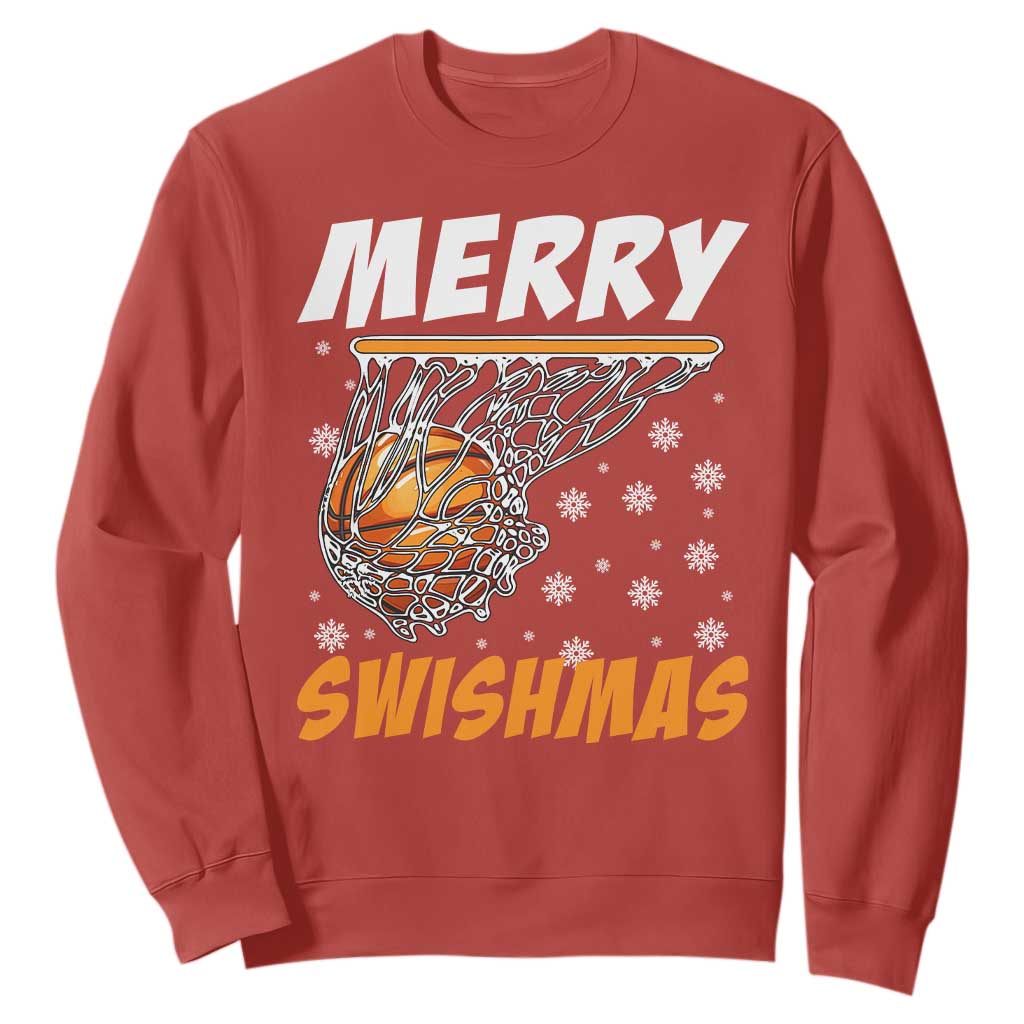 Funny Christmas Basketball Sweatshirt Merry Swishmas Xmas Swish Technique TS11 Red Print Your Wear