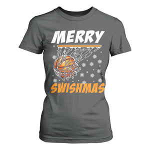 Funny Christmas Basketball T Shirt For Women Merry Swishmas Xmas Swish Technique TS11 Dark Heather Print Your Wear
