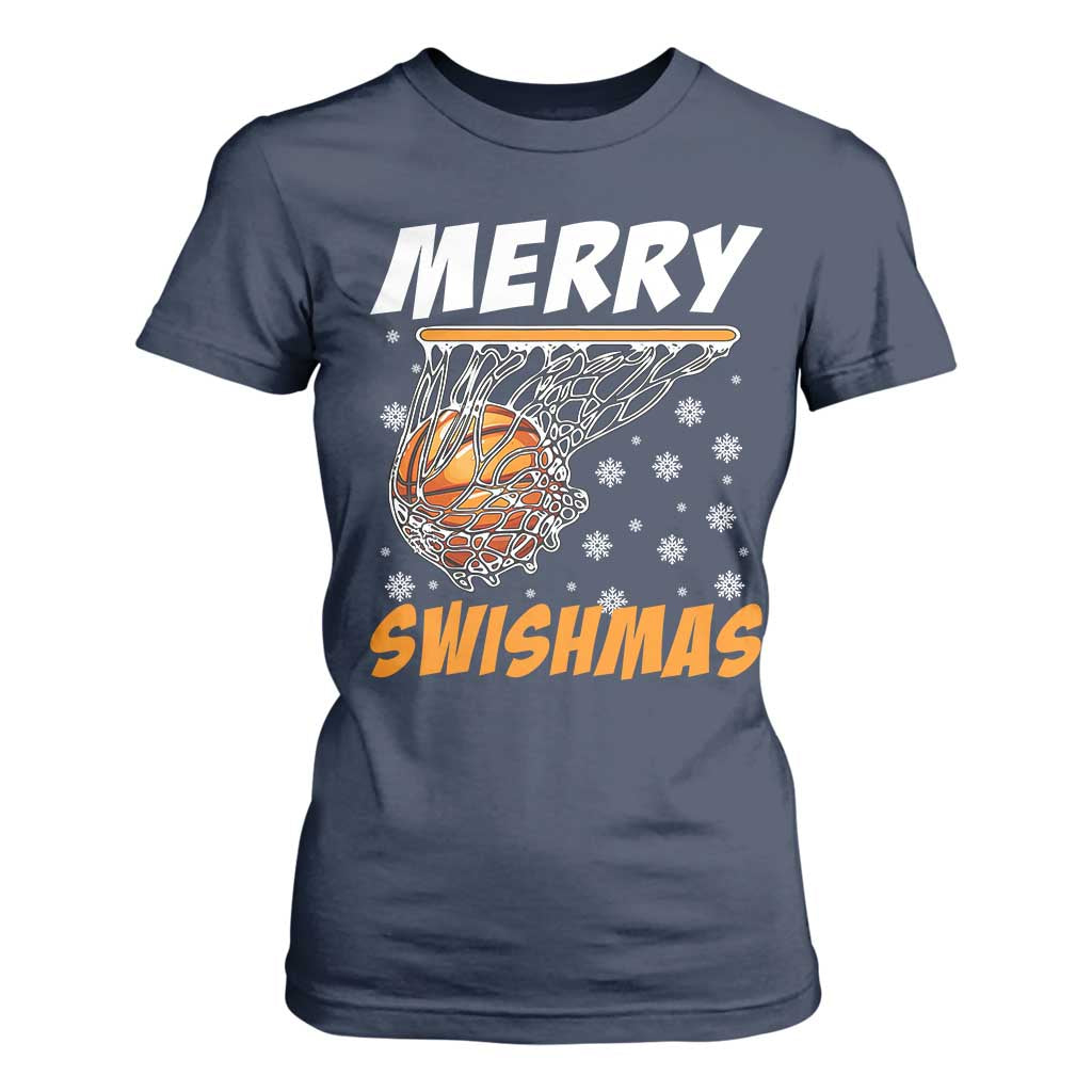Funny Christmas Basketball T Shirt For Women Merry Swishmas Xmas Swish Technique TS11 Navy Print Your Wear