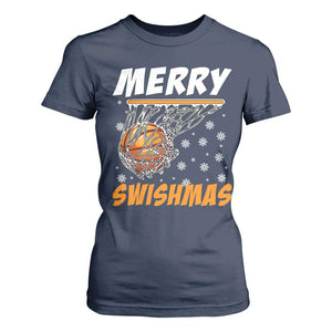 Funny Christmas Basketball T Shirt For Women Merry Swishmas Xmas Swish Technique TS11 Navy Print Your Wear